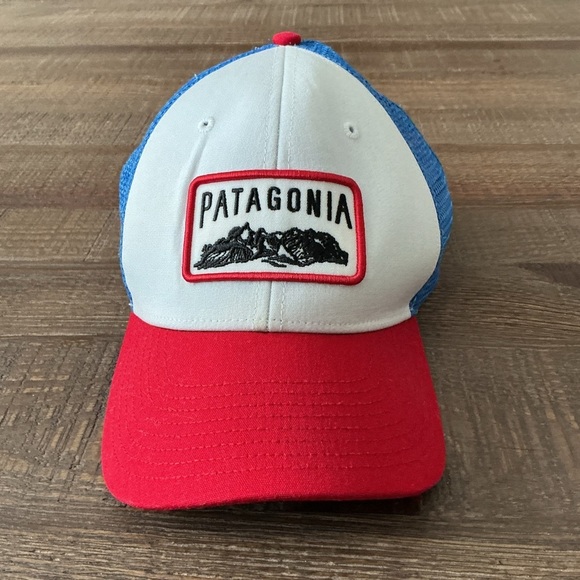 Patagonia Other - Patagonia Climb A Mountain Red and Blue Trucker Hat